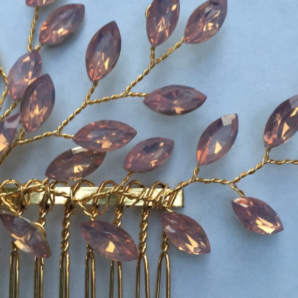 New! Crystal Leaf Comb Hair Comb - Picture 3 of 6